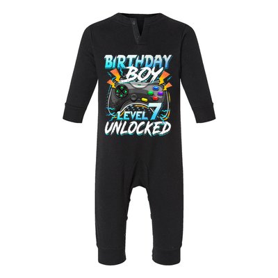 Birthday Boy Level 7 Unlocked Video Game Birthday Party Infant Fleece One Piece