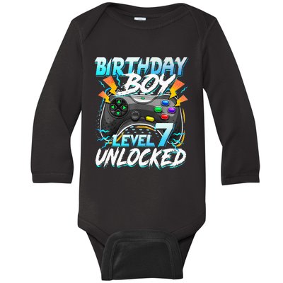 Birthday Boy Level 7 Unlocked Video Game Birthday Party Baby Long Sleeve Bodysuit