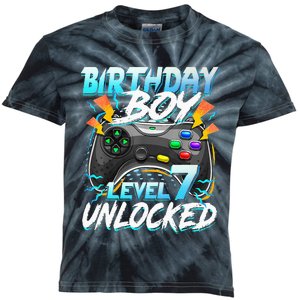 Birthday Boy Level 7 Unlocked Video Game Birthday Party Kids Tie-Dye T-Shirt