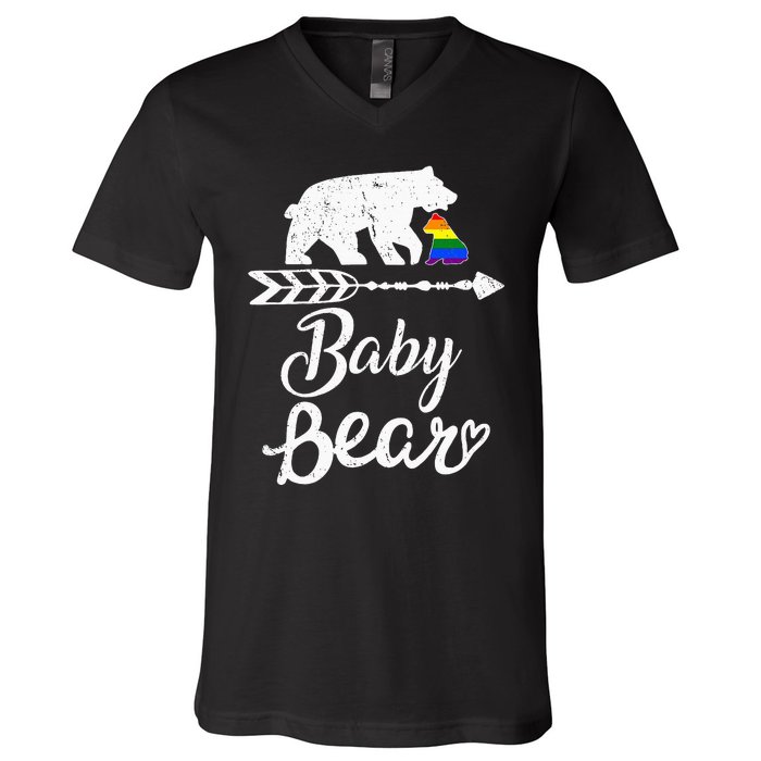 Baby Bear Lgbt Lgbtq Rainbow Pride Gay Lesbian V-Neck T-Shirt