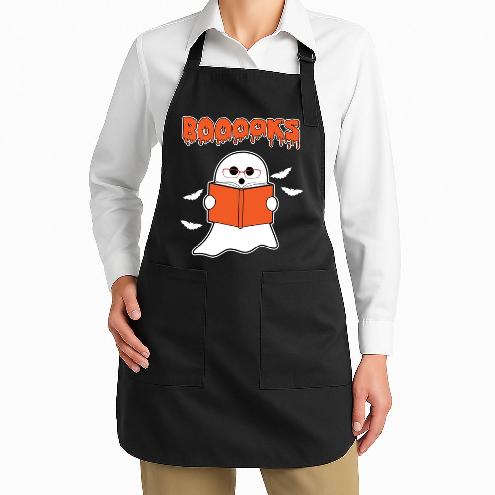 Booooks Book Lover Halloween Ghost Boo Apron