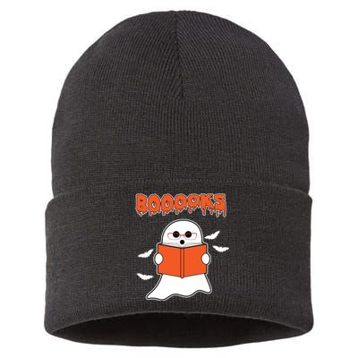 Booooks Book Lover Halloween Ghost Boo Sustainable Knit Beanie