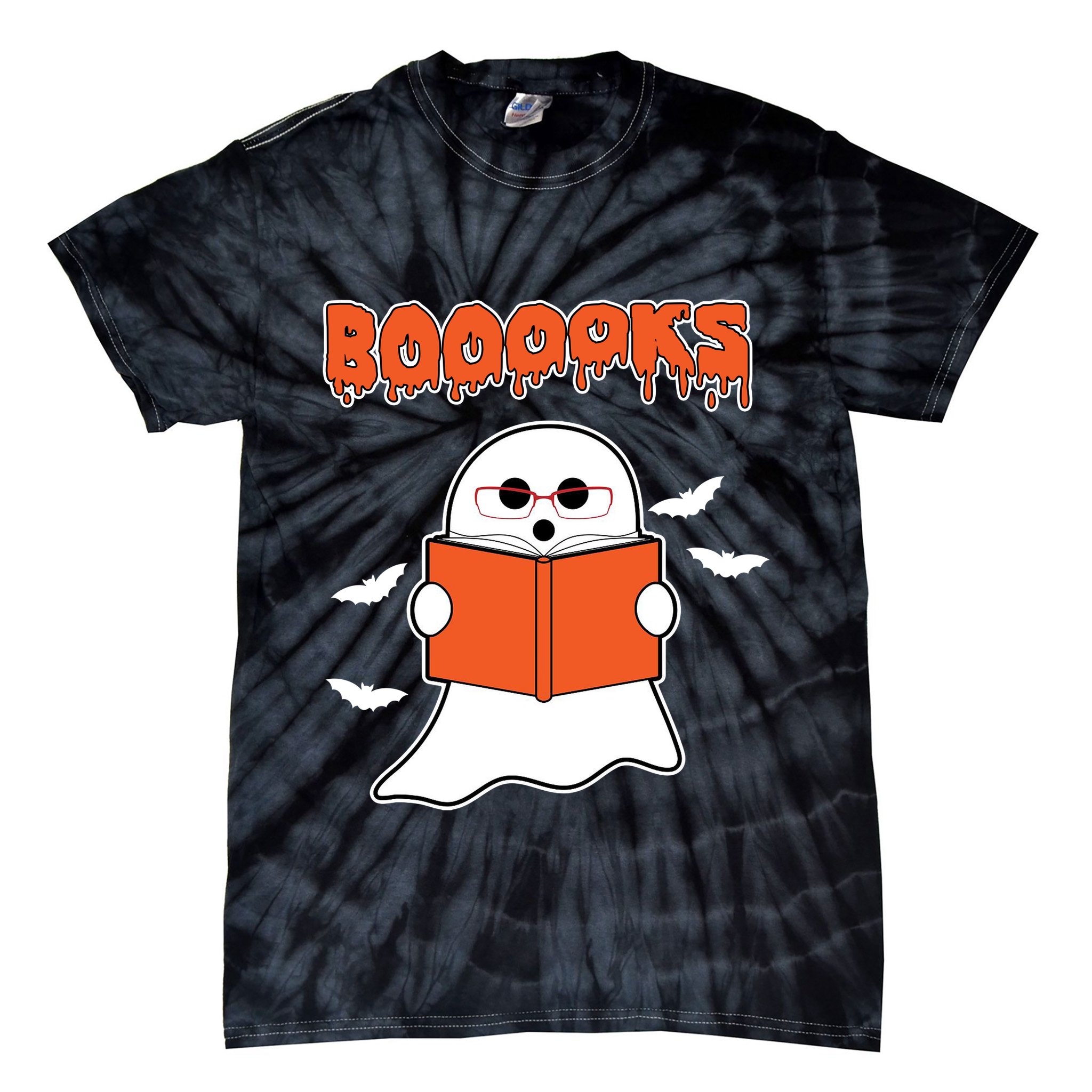 Booooks Book Lover Halloween Ghost Boo Tie-Dye T-Shirt