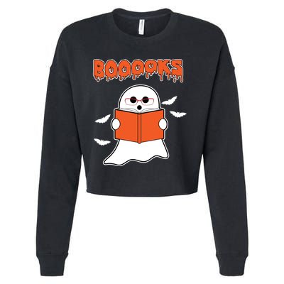 Booooks Book Lover Halloween Ghost Boo Cropped Pullover Crew
