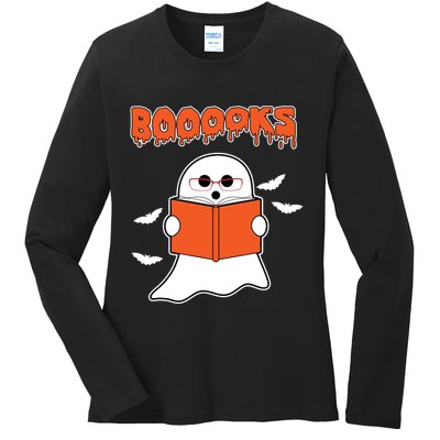 Booooks Book Lover Halloween Ghost Boo Ladies Long Sleeve Shirt