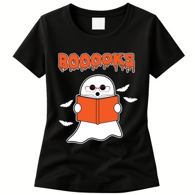 Booooks Book Lover Halloween Ghost Boo Womens T-Shirt