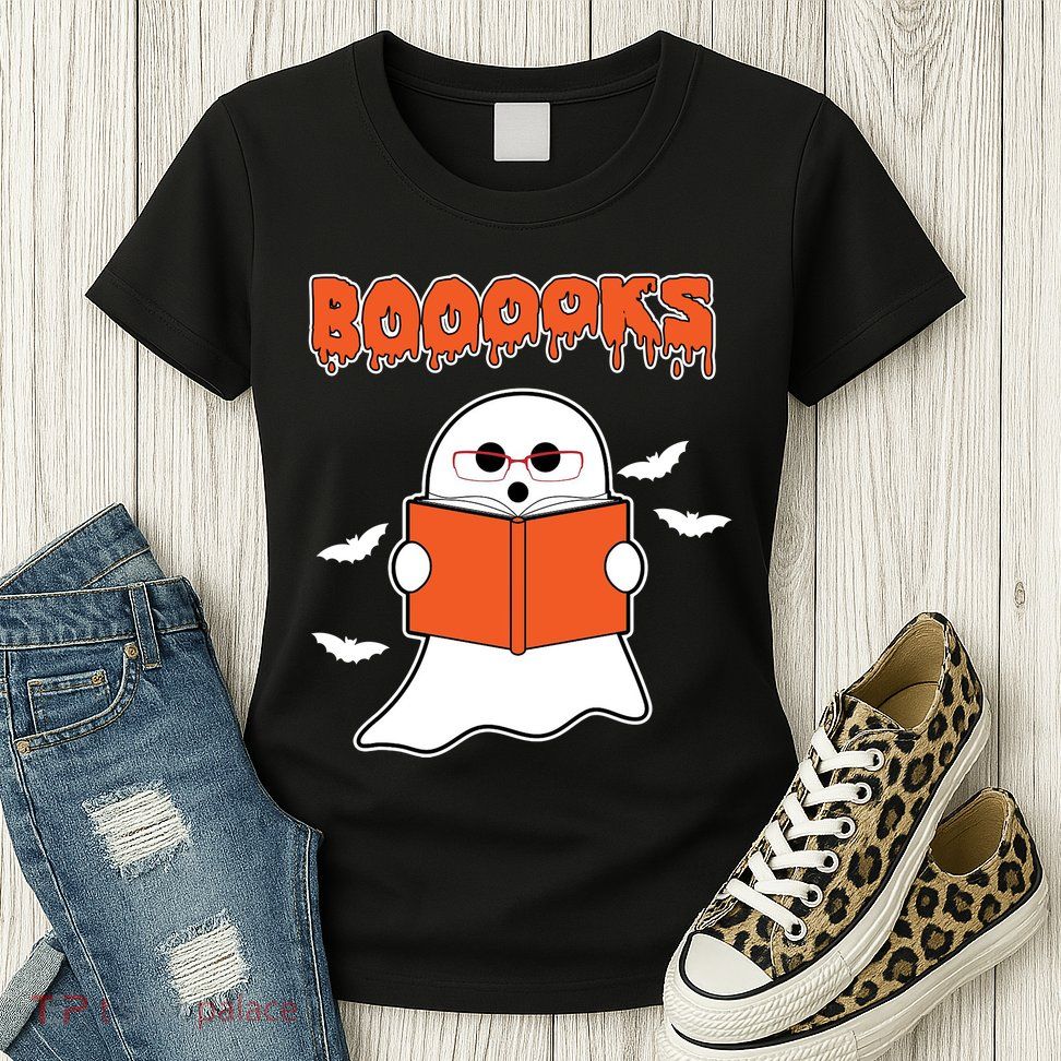 Booooks Book Lover Halloween Ghost Boo Womens T-Shirt