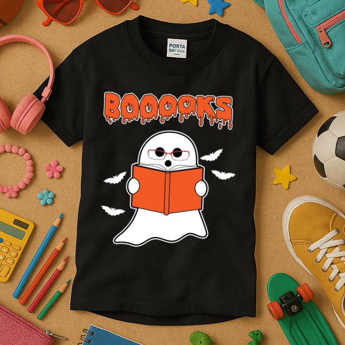 Booooks Book Lover Halloween Ghost Boo Kids T-Shirt