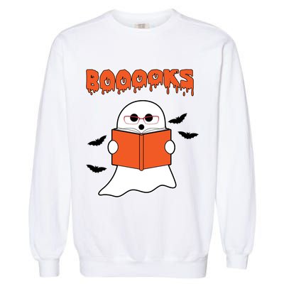 Booooks Book Lover Halloween Ghost Boo Garment-Dyed Sweatshirt
