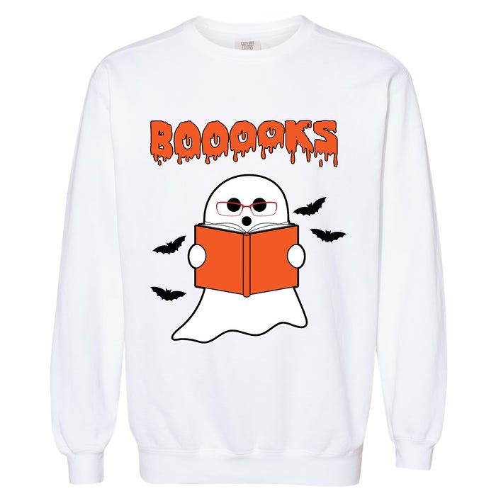 Booooks Book Lover Halloween Ghost Boo Garment-Dyed Sweatshirt