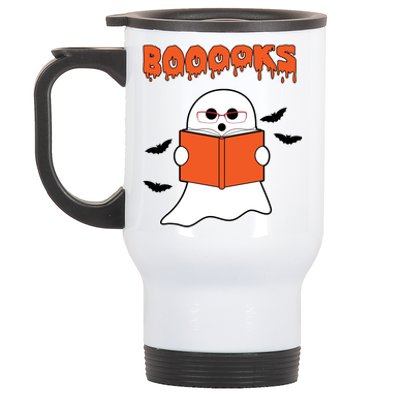 Booooks Book Lover Halloween Ghost Boo Stainless Steel Travel Mug