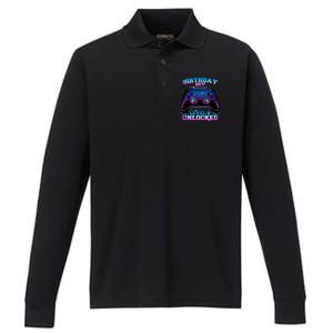 Birthday Boy Level 9 Unlocked Birthday Gift Performance Long Sleeve Polo