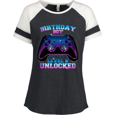 Birthday Boy Level 9 Unlocked Birthday Gift Enza Ladies Jersey Colorblock Tee