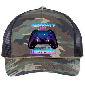 Birthday Boy Level 9 Unlocked Birthday Gift Retro Rope Trucker Hat Cap