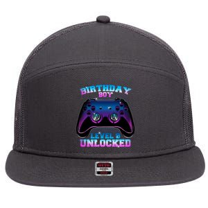 Birthday Boy Level 9 Unlocked Birthday Gift 7 Panel Mesh Trucker Snapback Hat