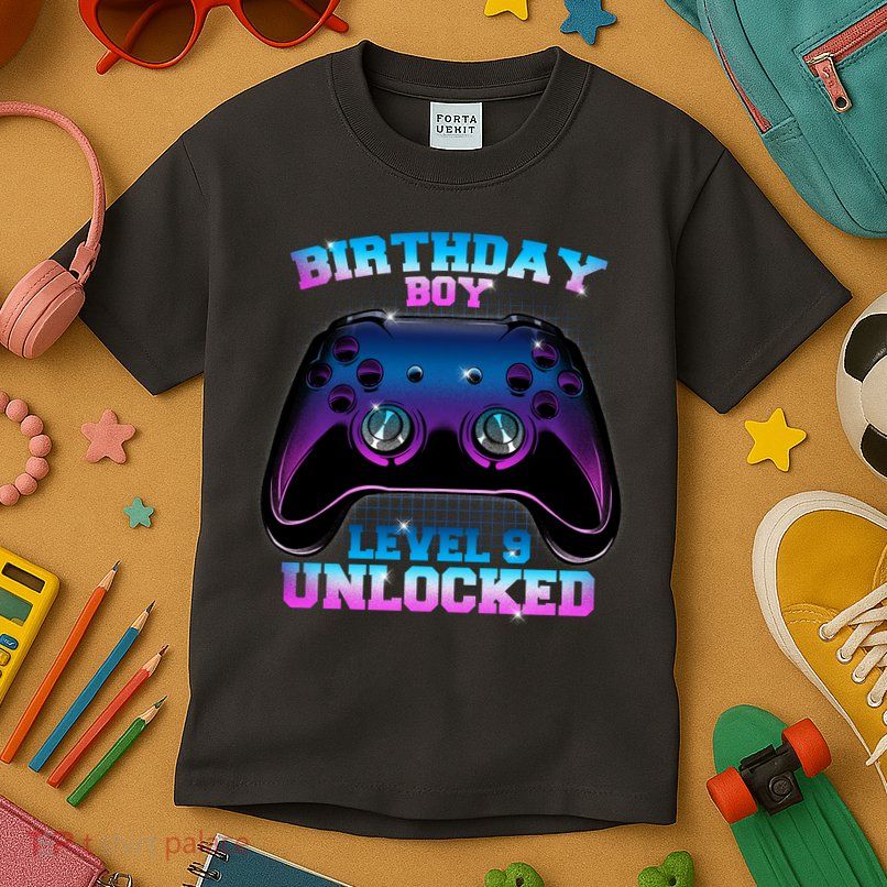 Birthday Boy Level 9 Unlocked Birthday Gift Kids T-Shirt