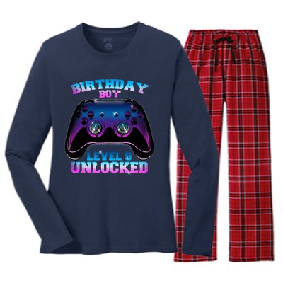 Birthday Boy Level 9 Unlocked Birthday Gift Women's Long Sleeve Flannel Pajama Set 