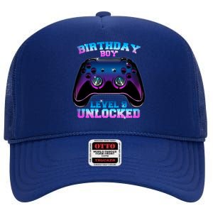 Birthday Boy Level 9 Unlocked Birthday Gift High Crown Mesh Back Trucker Hat