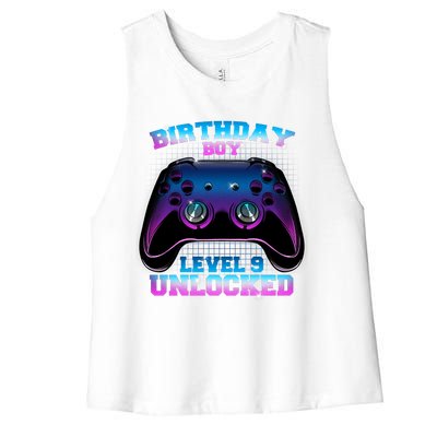 Birthday Boy Level 9 Unlocked Birthday Gift Women's Racerback Cropped Tank