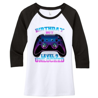 Birthday Boy Level 9 Unlocked Birthday Gift Women's Tri-Blend 3/4-Sleeve Raglan Shirt