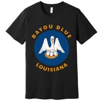 Bayou Blue Louisiana LA Flag Badge Roundlet Souvenir Premium T-Shirt