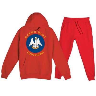 Bayou Blue Louisiana LA Flag Badge Roundlet Souvenir Premium Hooded Sweatsuit Set