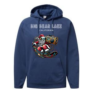 Big Bear Lake California Cool Snowboard Christmas Santa Gift Performance Fleece Hoodie