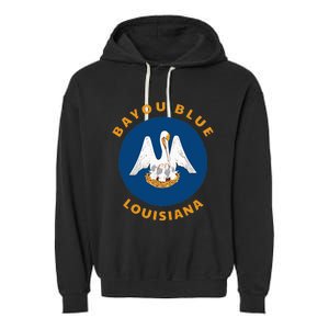 Bayou Blue Louisiana LA Flag Badge Roundlet Souvenir Garment-Dyed Fleece Hoodie