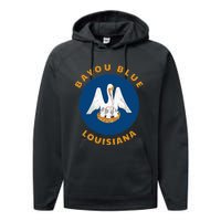 Bayou Blue Louisiana LA Flag Badge Roundlet Souvenir Performance Fleece Hoodie