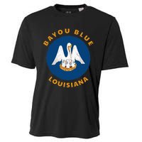 Bayou Blue Louisiana LA Flag Badge Roundlet Souvenir Cooling Performance Crew T-Shirt