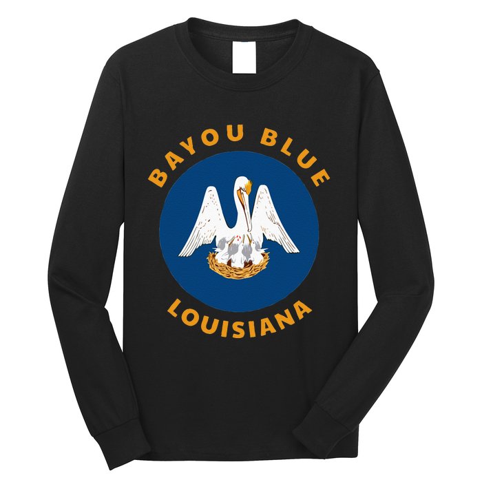 Bayou Blue Louisiana LA Flag Badge Roundlet Souvenir Long Sleeve Shirt