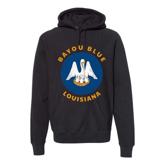 Bayou Blue Louisiana LA Flag Badge Roundlet Souvenir Premium Hoodie