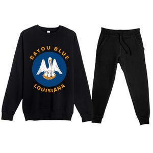 Bayou Blue Louisiana LA Flag Badge Roundlet Souvenir Premium Crewneck Sweatsuit Set