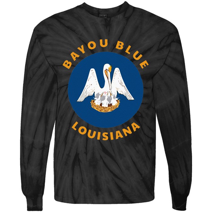 Bayou Blue Louisiana LA Flag Badge Roundlet Souvenir Tie-Dye Long Sleeve Shirt