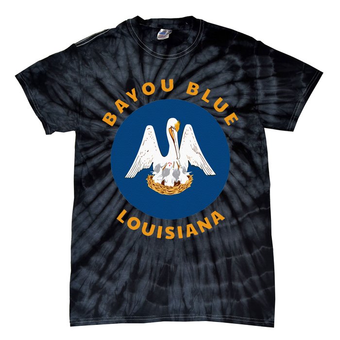 Bayou Blue Louisiana LA Flag Badge Roundlet Souvenir Tie-Dye T-Shirt