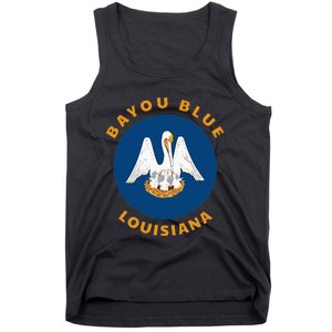 Bayou Blue Louisiana LA Flag Badge Roundlet Souvenir Tank Top