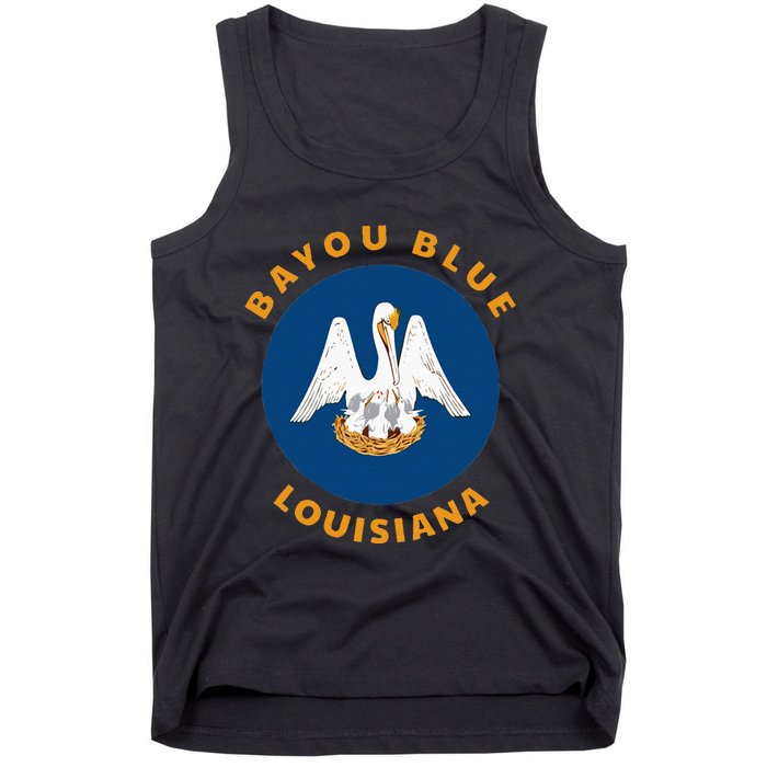 Bayou Blue Louisiana LA Flag Badge Roundlet Souvenir Tank Top