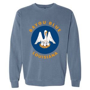 Bayou Blue Louisiana LA Flag Badge Roundlet Souvenir Garment-Dyed Sweatshirt