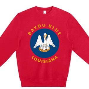 Bayou Blue Louisiana LA Flag Badge Roundlet Souvenir Premium Crewneck Sweatshirt