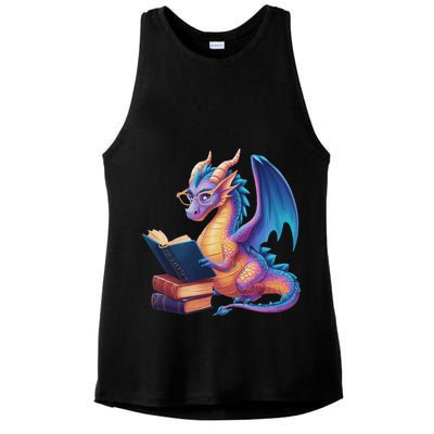 Bookworm Book Lover Women Dragon Reading Ladies PosiCharge Tri-Blend Wicking Tank