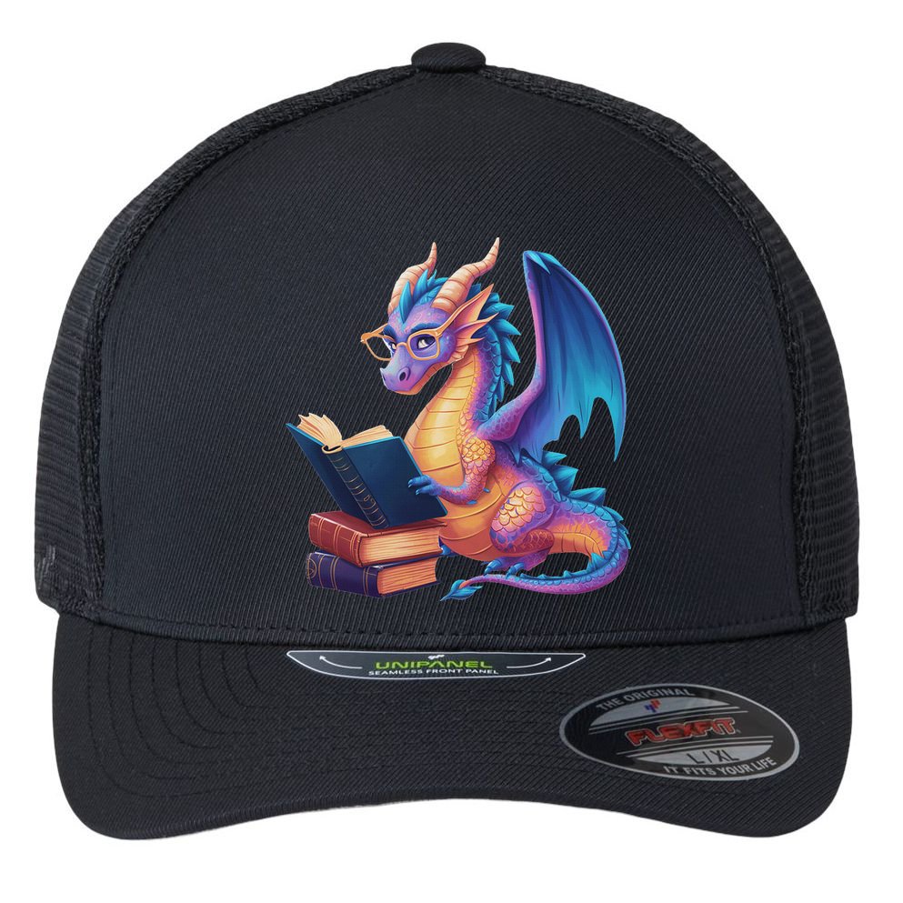 Bookworm Book Lover Women Dragon Reading Flexfit Unipanel Trucker Cap