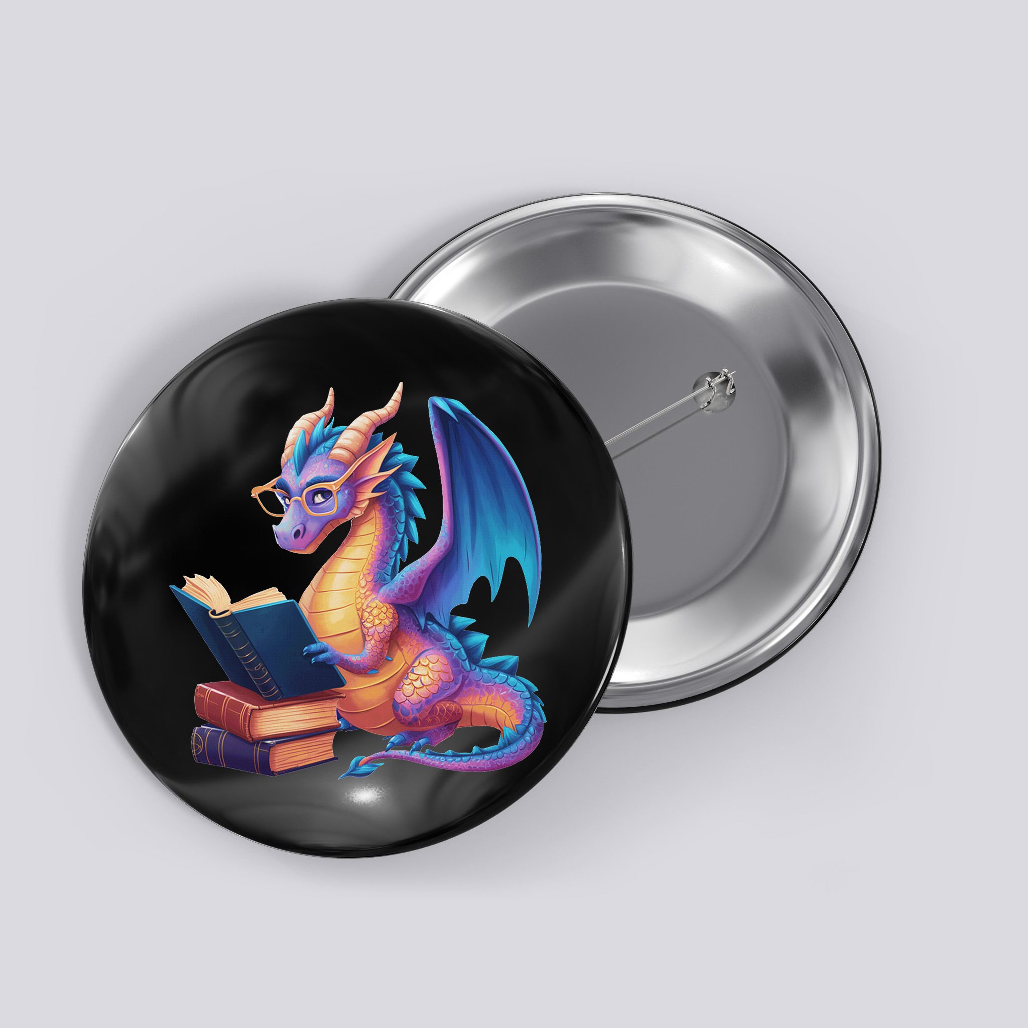 Bookworm Book Lover Women Dragon Reading Button
