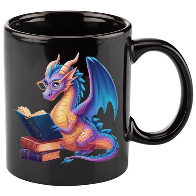 Bookworm Book Lover Women Dragon Reading 11oz C Handle Ceramic Mug