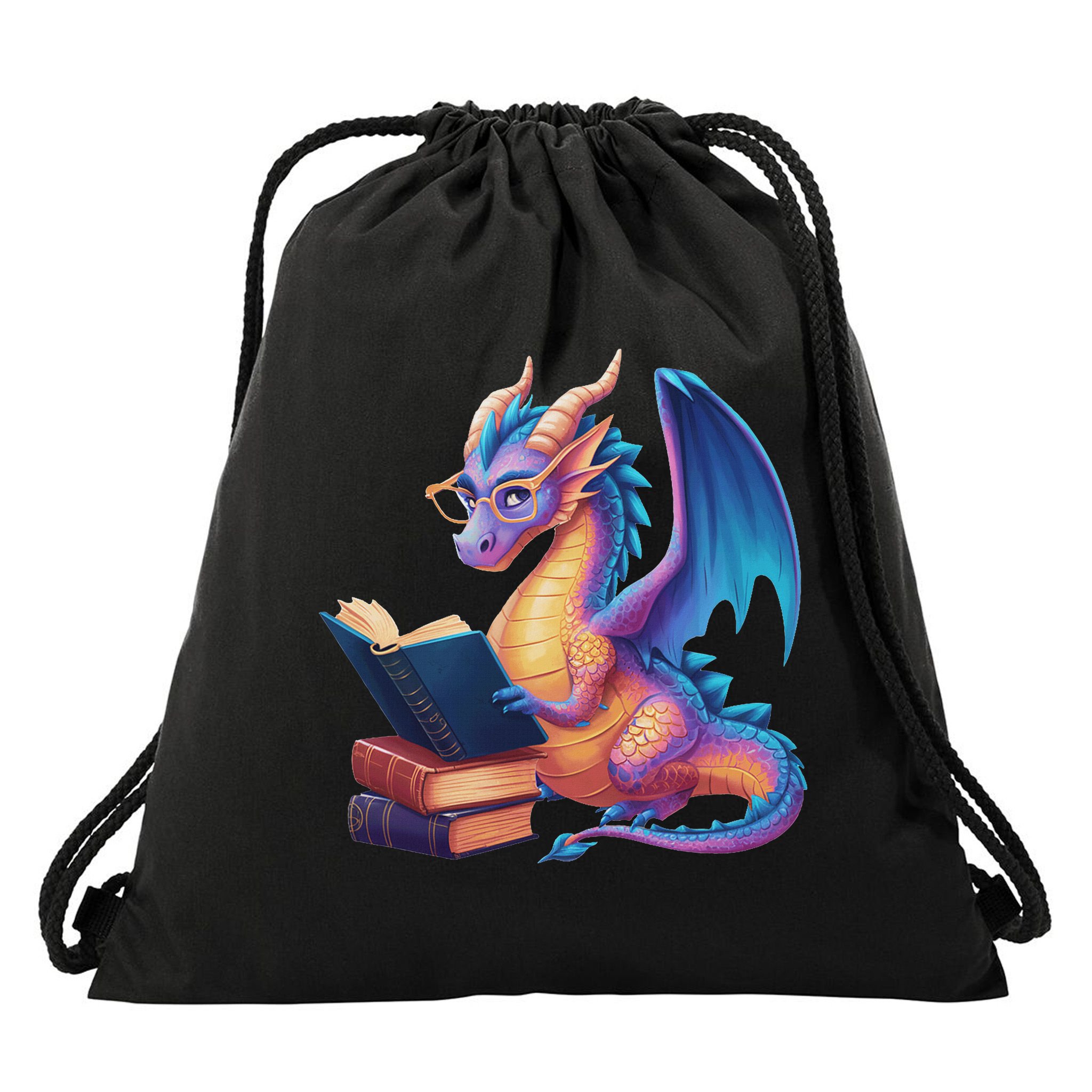 Bookworm Book Lover Women Dragon Reading Drawstring Bag