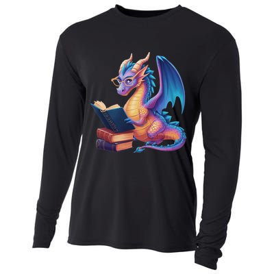 Bookworm Book Lover Women Dragon Reading Cooling Performance Long Sleeve Crew
