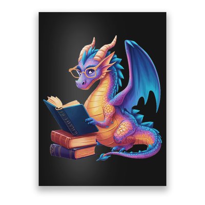 Bookworm Book Lover Women Dragon Reading Poster