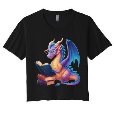 Bookworm Book Lover Women Dragon Reading Women's Crop Top Tee