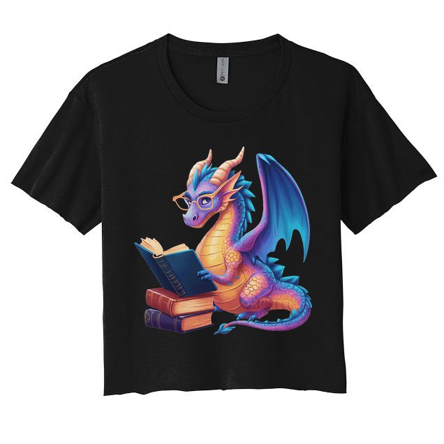 Bookworm Book Lover Women Dragon Reading Women's Crop Top Tee