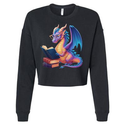 Bookworm Book Lover Women Dragon Reading Cropped Pullover Crew