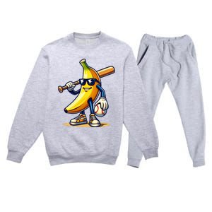 Banana Baseball Lover Cool Game Premium Crewneck Sweatsuit Set